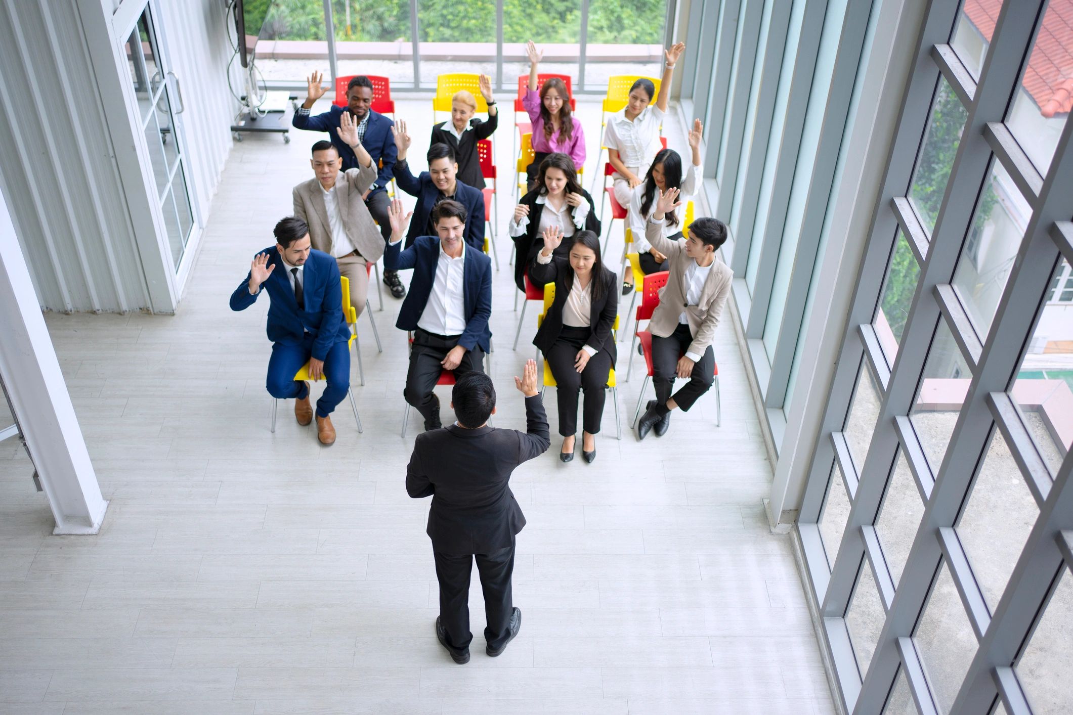 Employees collaborating during a group engagement session