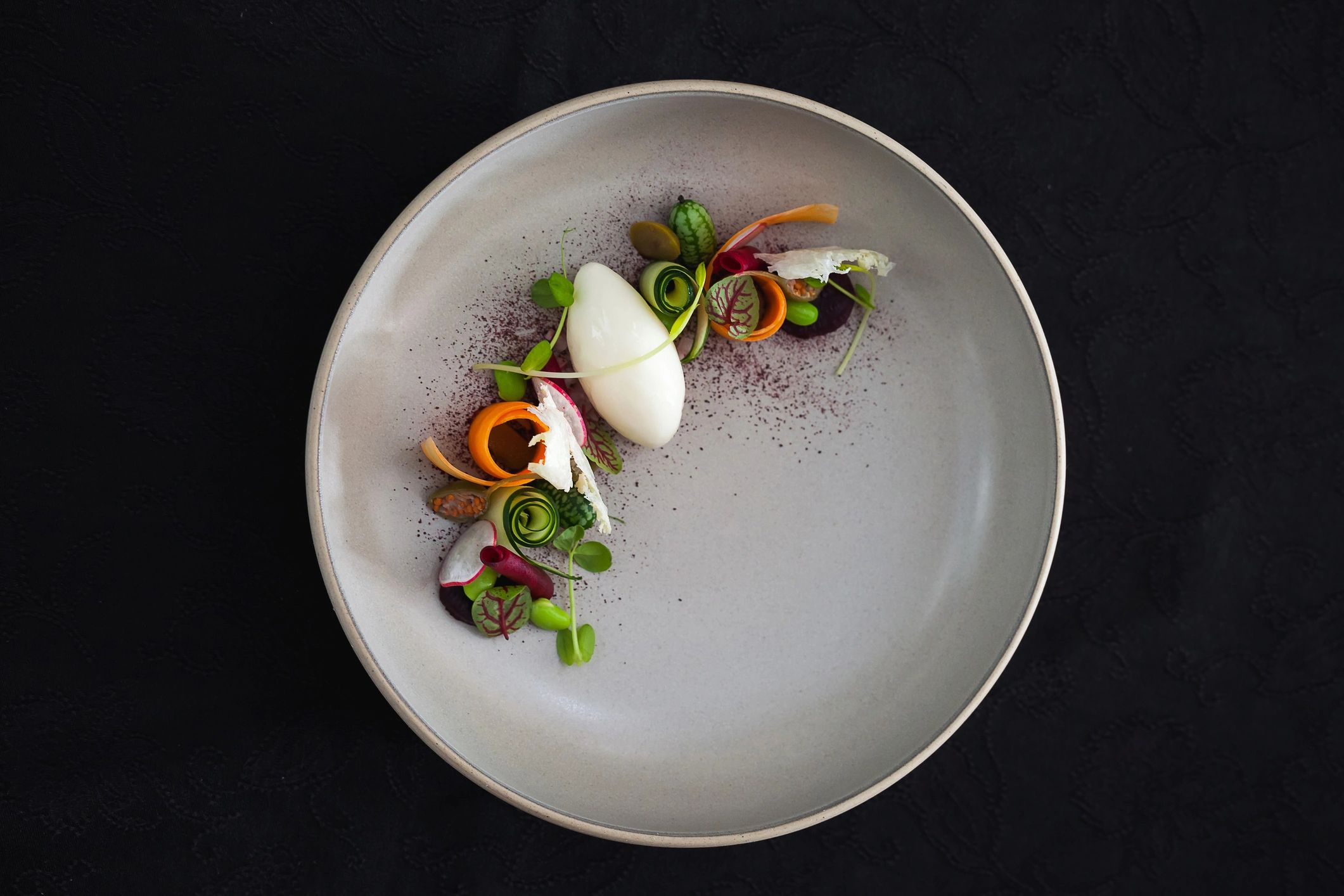 Elegant dessert photographed in a fine dining setting