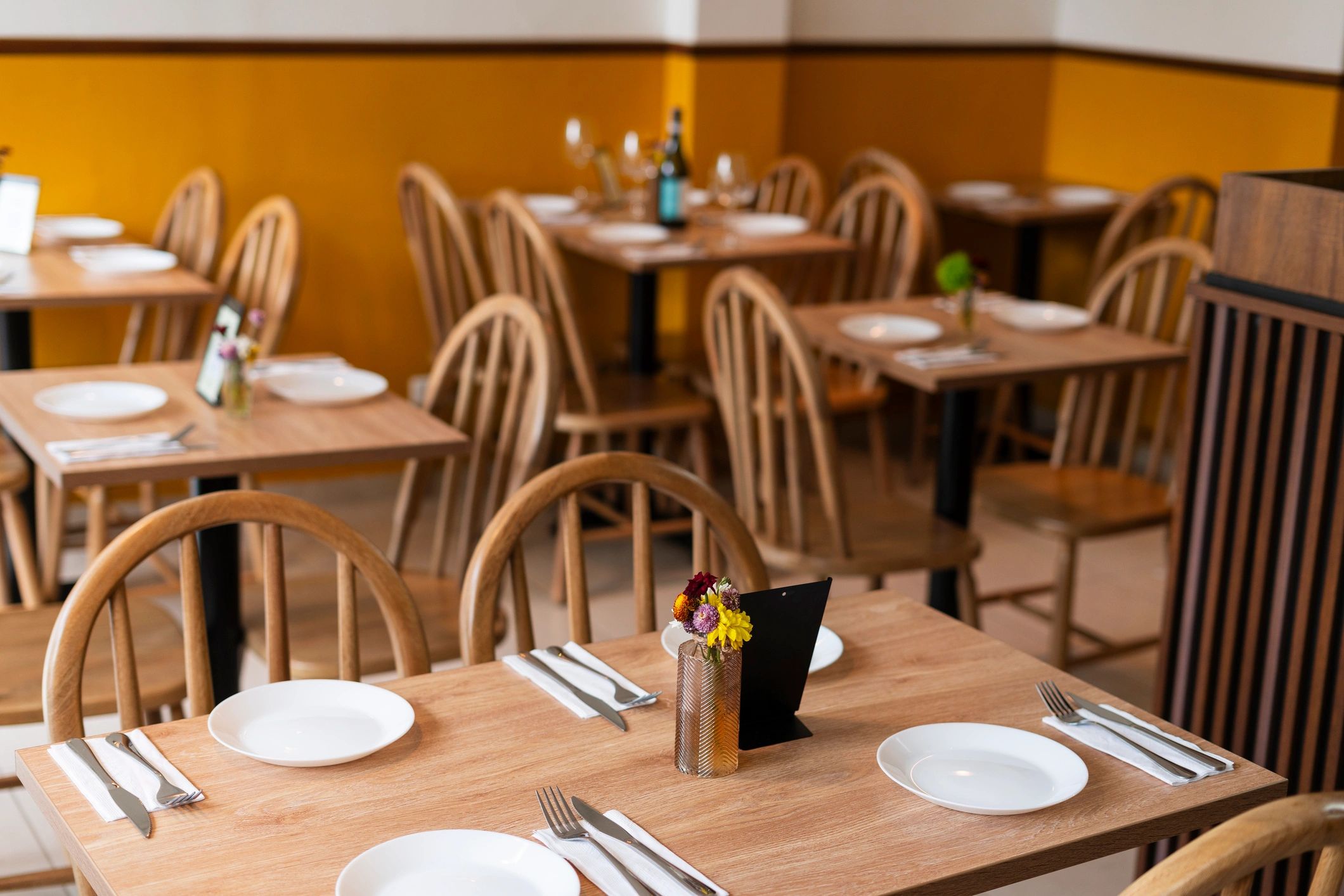 Quiet restaurant interior at the start of the day